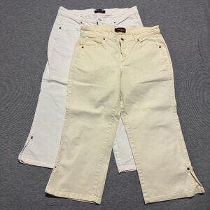 Lot of 2 Lee Riveted Ultimate 5 Capri Jeans Size 12 White/Yellow Stretch spring